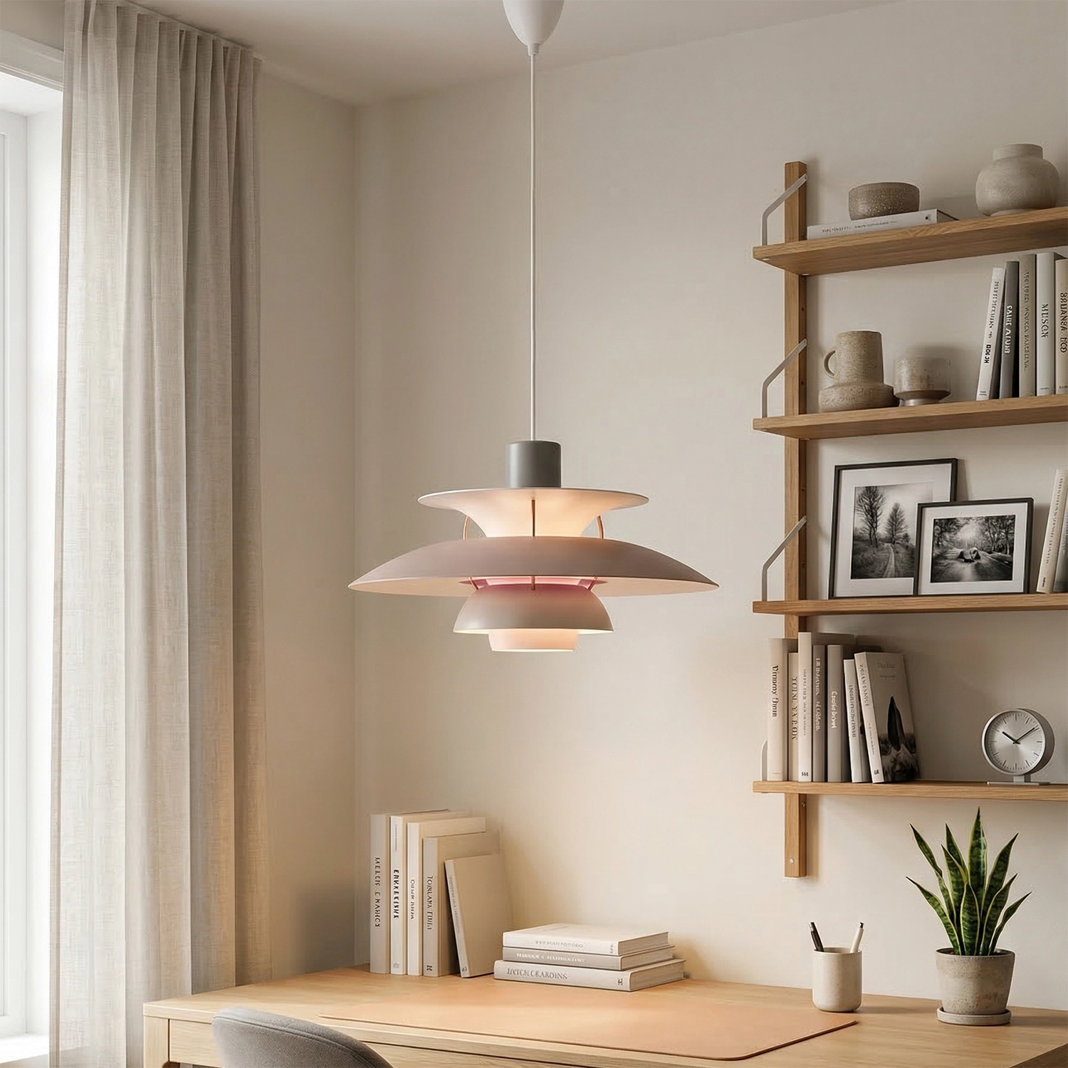 Multi-Tier Saucer Pendant Lamp - Pastel Pink Soft Tones Creative Study Nook | HoaiLamp