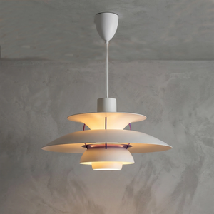 Multi-Tier Saucer Pendant Lamp - Minimalist Pure White Architectural Plaster Wall | HoaiLamp