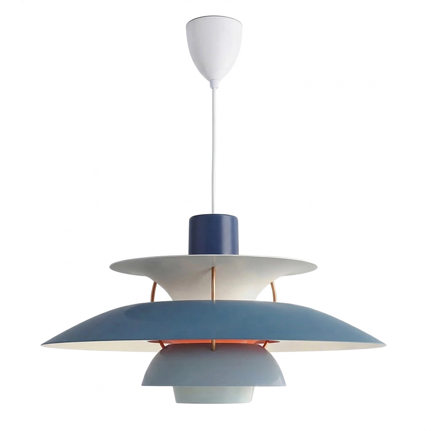 Multi-Tier Saucer Pendant Lamp - Serene Grey Blue and Rusty Maroon Nordic Blend SKU | HoaiLamp