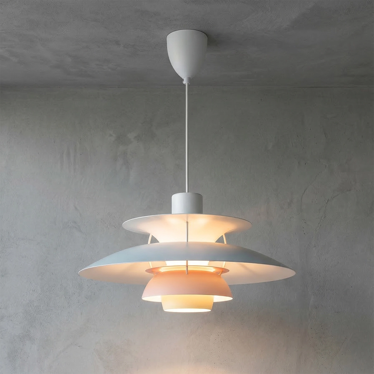 Multi-Tier Saucer Pendant Lamp - Serene Sky Blue Illuminated Plaster Backdrop Glow | HoaiLamp