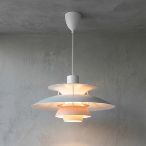 Multi-Tier Saucer Pendant Lamp - Serene Sky Blue Illuminated Plaster Backdrop Glow | HoaiLamp
