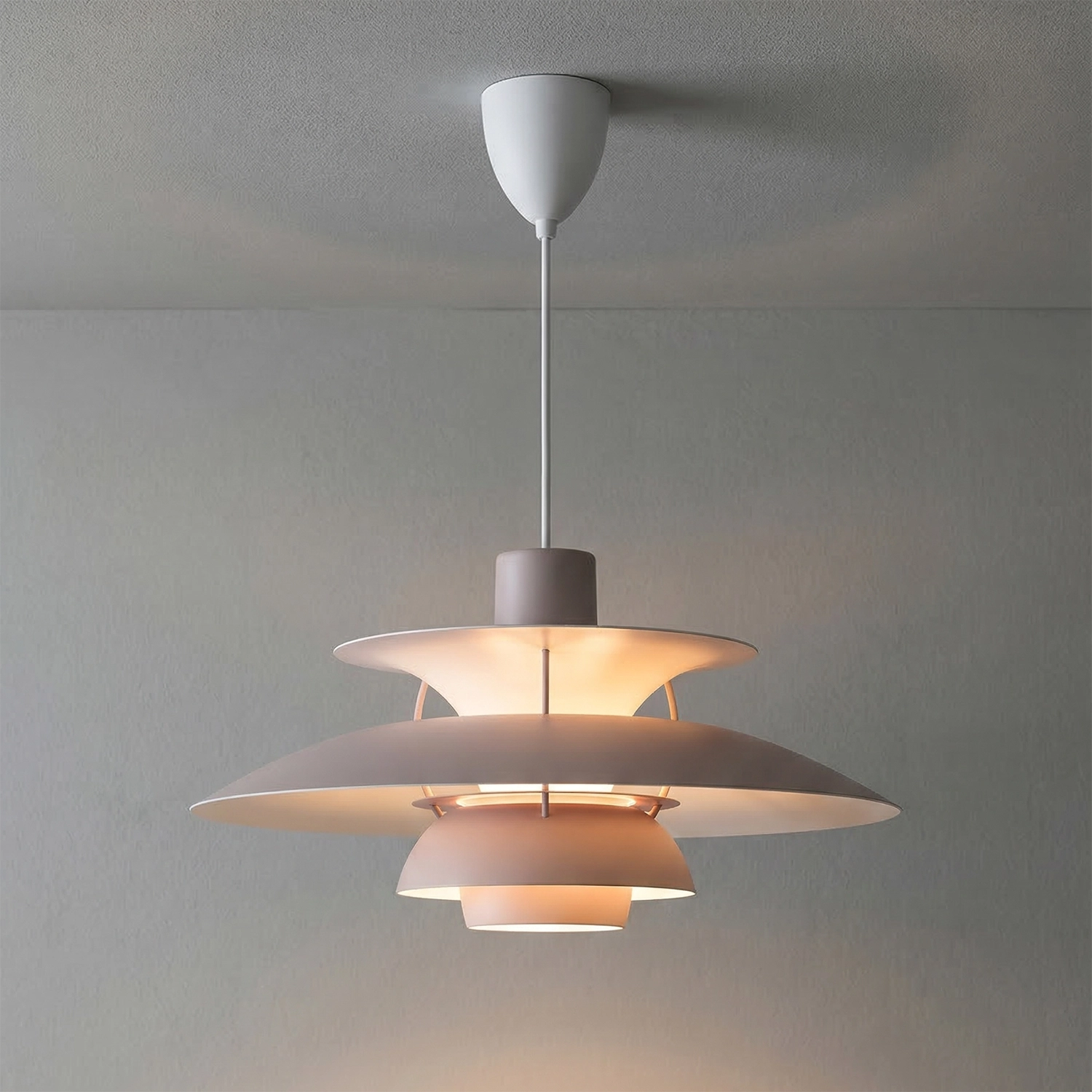 Multi-Tier Saucer Pendant Lamp - Tender Sakura Pink Illuminated Minimalist Soft Ambiance | HoaiLamp