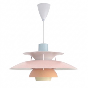 Multi-Tier Saucer Pendant Lamp - Tender Sakura Pink and Soft Muted Yellow SKU | HoaiLamp
