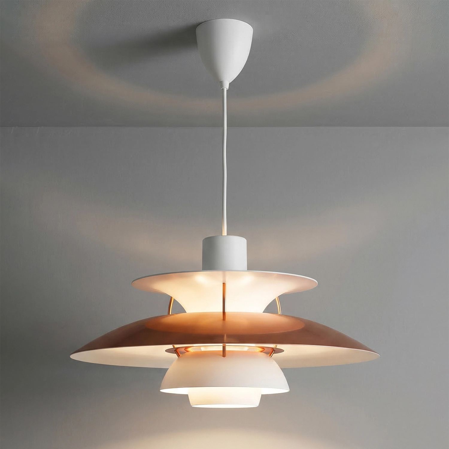 Multi-Tier Saucer Pendant Lamp - Terracotta Brick Red Traditional Warm Plaster Ambiance | HoaiLamp