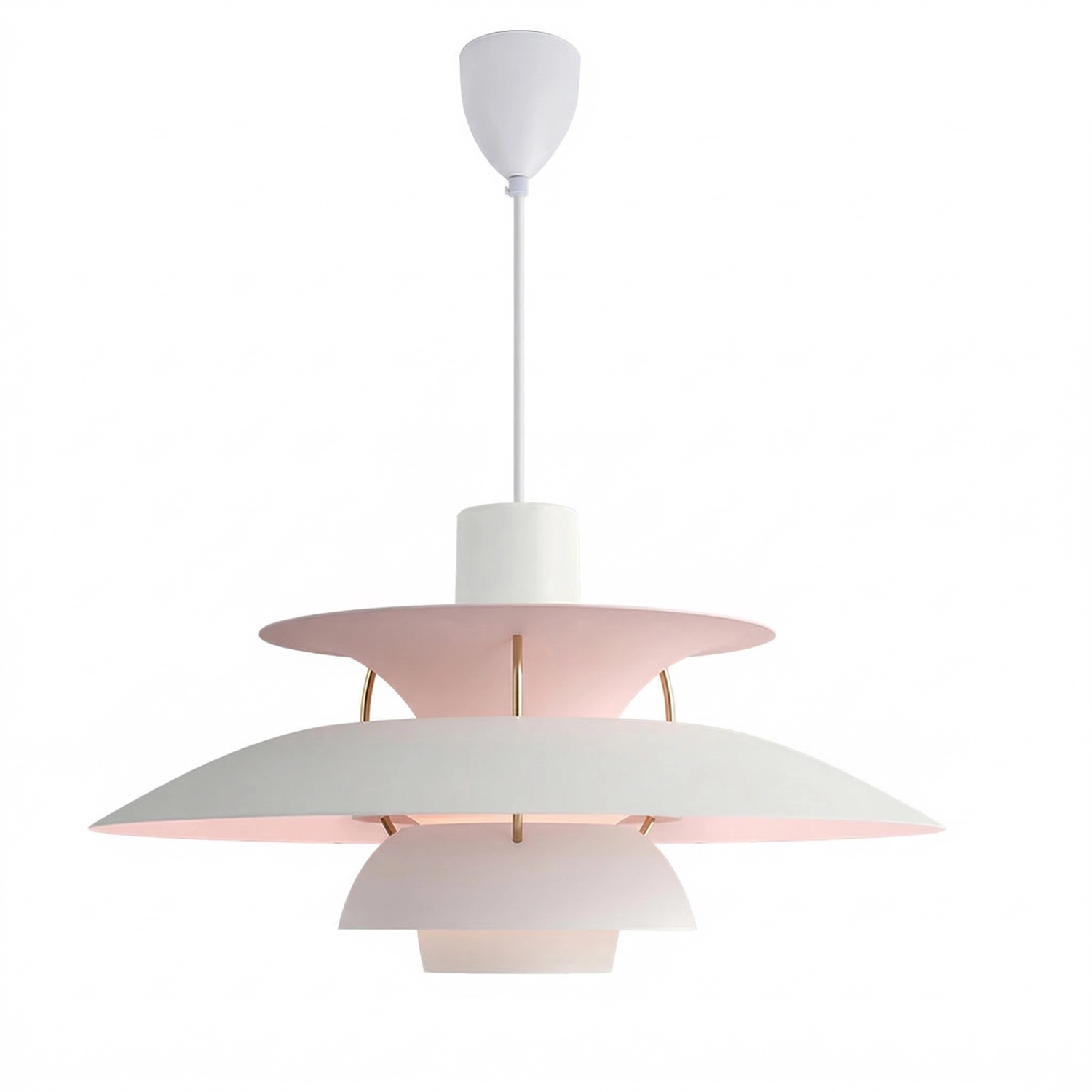 Multi-Tier Saucer Pendant Lamp - Clean White Shell with Subtle Soft Pink Inner Glow | HoaiLamp