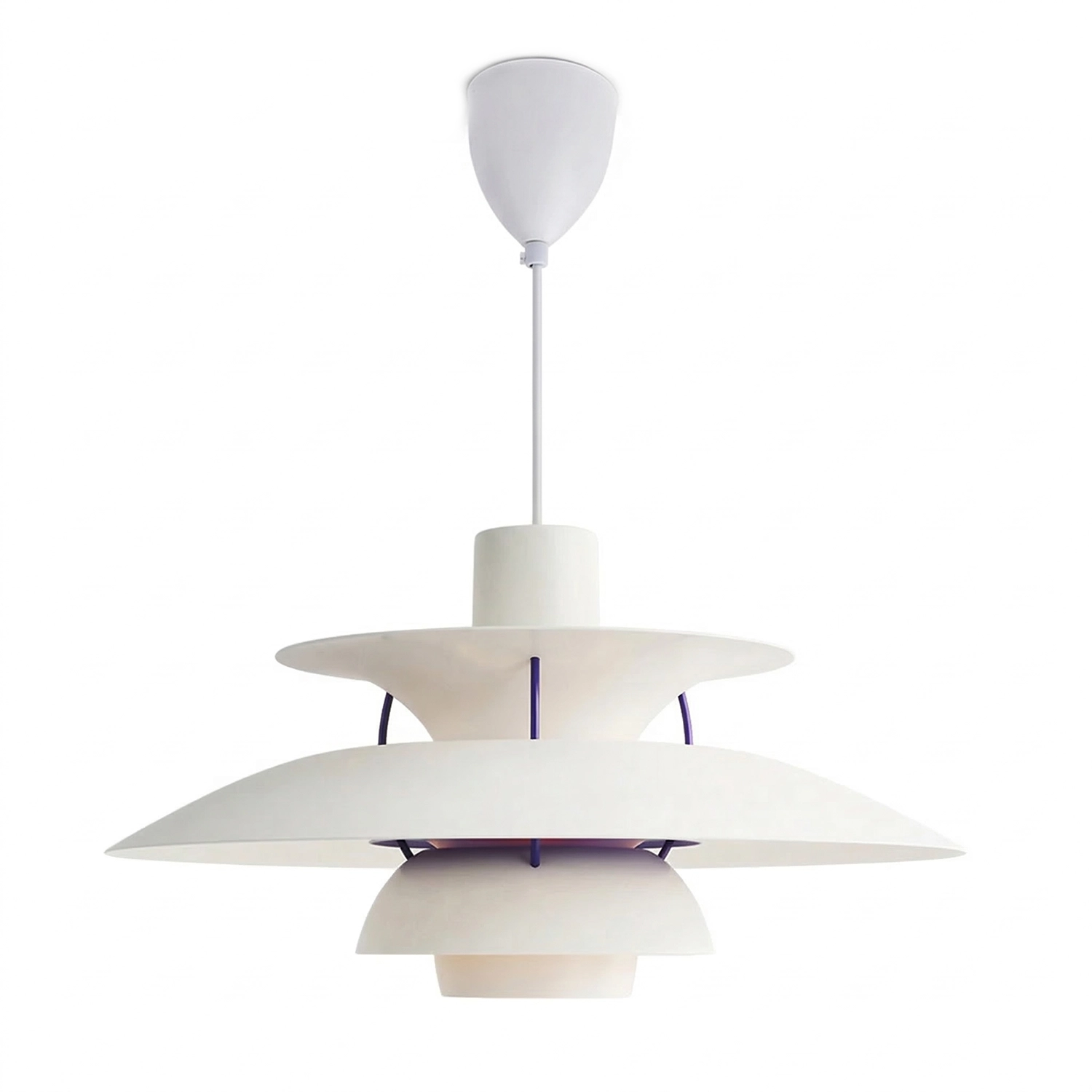 Multi-Tier Saucer Pendant Lamp - White Saucer with Sophisticated Purple Rib Connector Detail | HoaiLamp