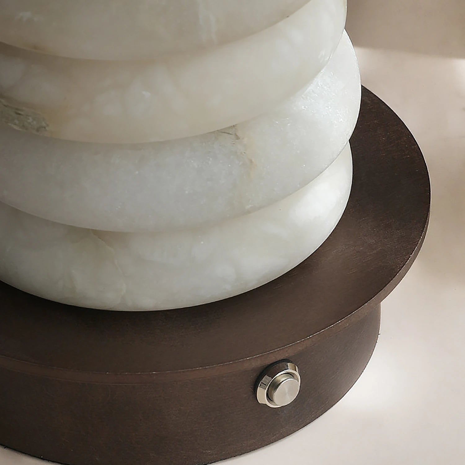 Multi-Tiered Alabaster Table Lamp - Micro Close Up Material Texture Stone Ring Bronze Base Unlit | HoaiLamp