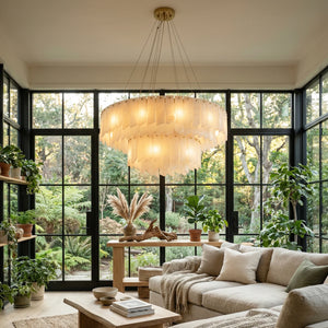 Cascade Alabaster Tiered Brass Chandelier-Triple-Tier Round Cascade - Art Deco Vintage | HoaiLamp