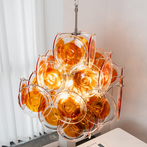 Murano Orange Disk Chandelier - Luminous Glass Cluster | HoaiLamp