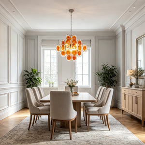 Murano Orange Disk Chandelier - Formal Dining Ambience | HoaiLamp