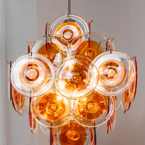 Murano Orange Disk Chandelier - Geometric Symmetry Detail | HoaiLamp
