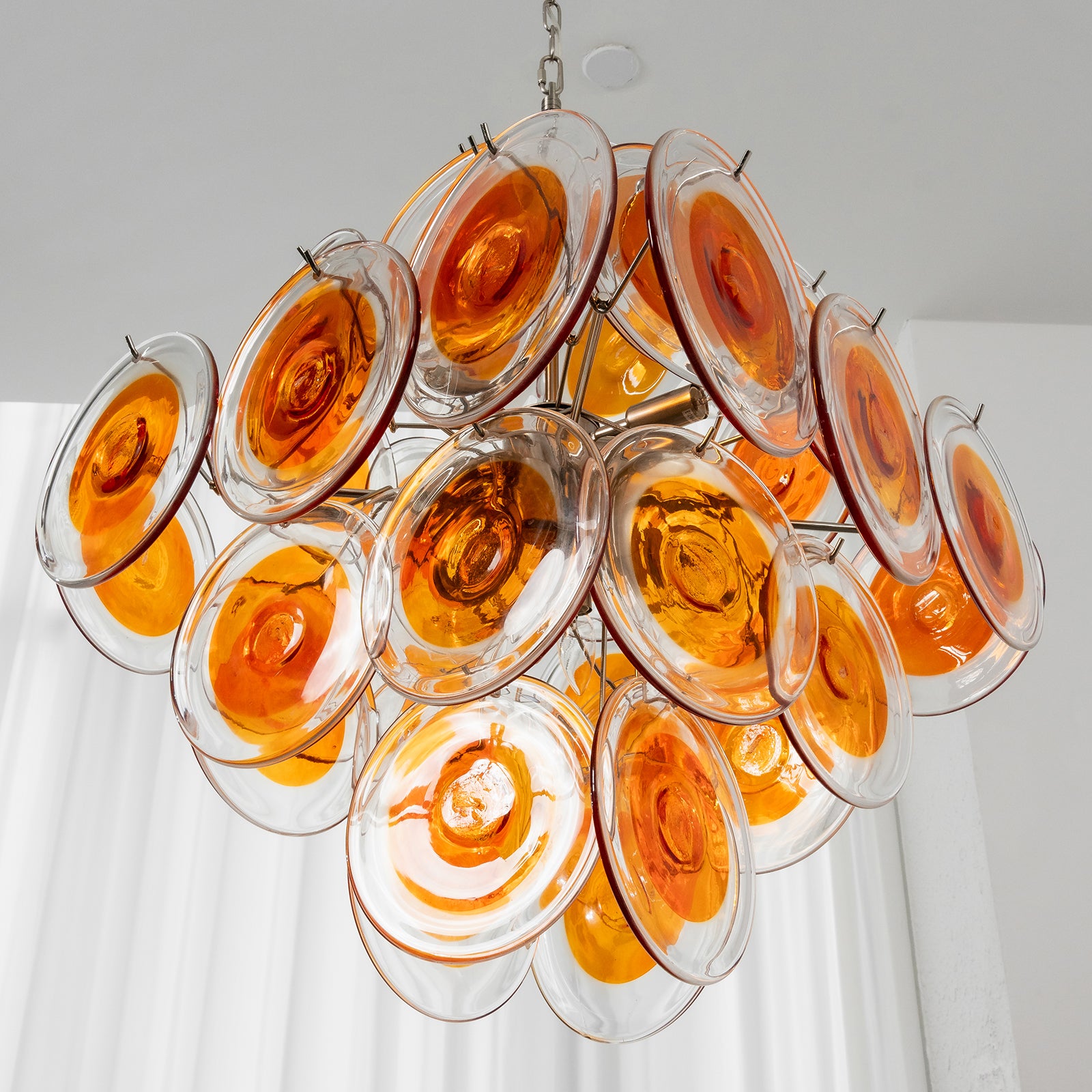 Murano Orange Disk Chandelier - Dynamic Perspective View | HoaiLamp
