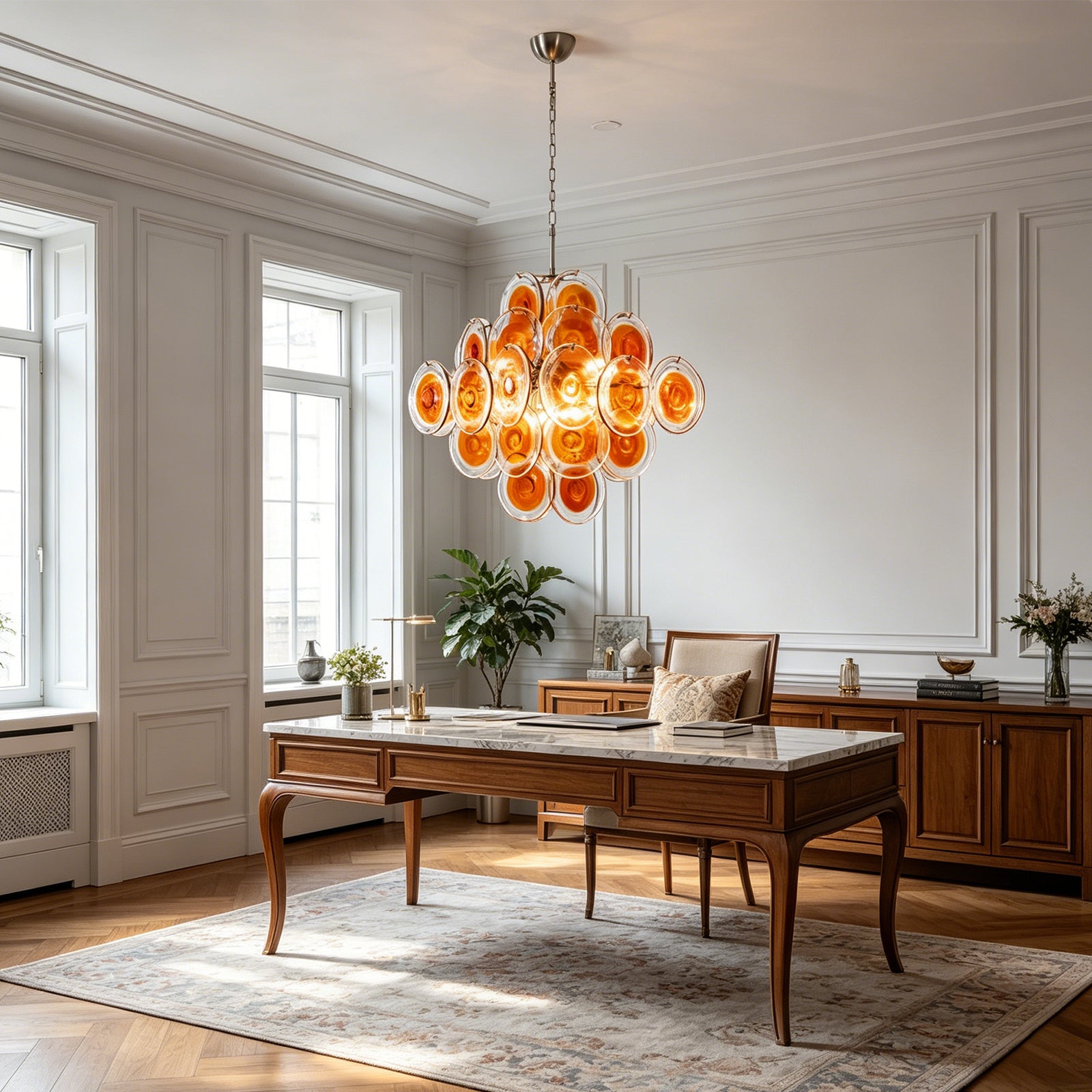 Murano Orange Disk Chandelier - Classic Executive Study | HoaiLamp