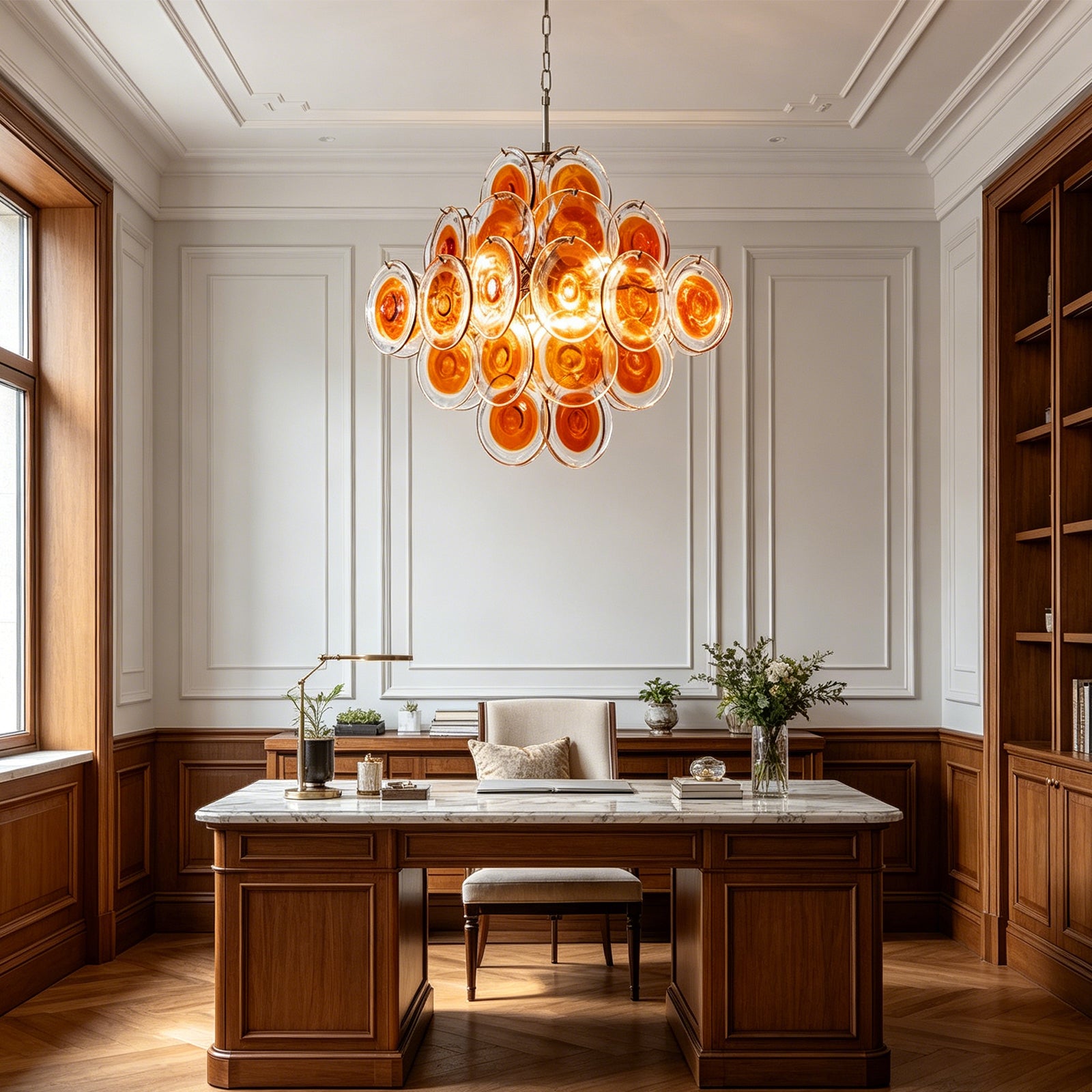 Murano Orange Disk Chandelier - Sophisticated Home Office | HoaiLamp
