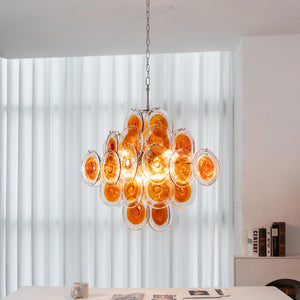 Murano Orange Disk Chandelier - Contemporary Window Backdrop | HoaiLamp