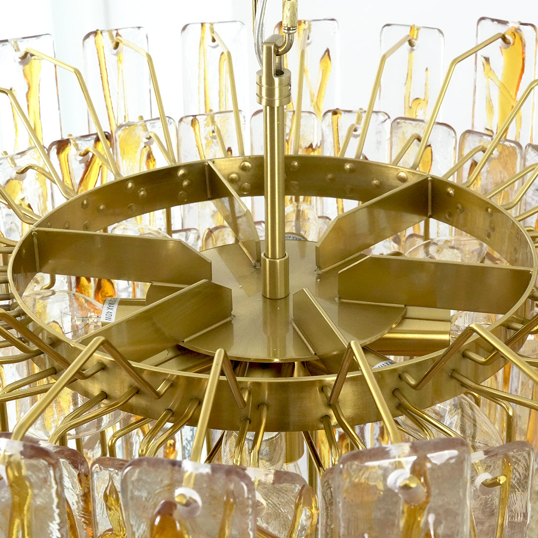 Murano Style Amber Glass Tiered Chandelier - Internal Brass Framework Structure Hardware | HoaiLamp