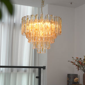 Murano Style Amber Glass Tiered Chandelier - Warm Glow White Interior Window View | HoaiLamp