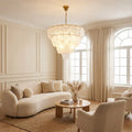 Murano-Style Tiered Glass Chandelier - French Cream Living Room Curved Sofa Arch Windows | HoaiLamp