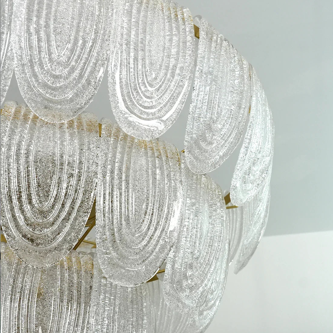 Murano-Style Tiered Glass Chandelier - Macro Texture Clear Textured Glass Links Cascade | HoaiLamp