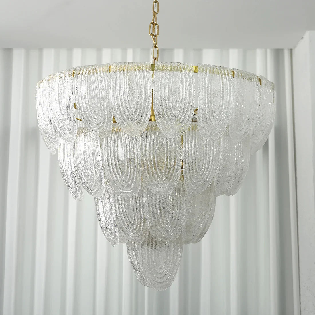 Murano-Style Tiered Glass Chandelier - Sheer Window Curtain Backdrop Front View Unlit | HoaiLamp