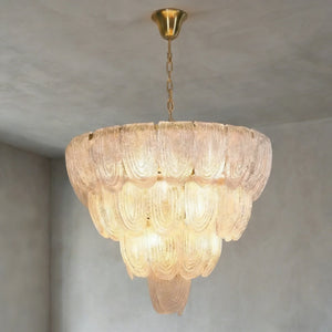 Murano-Style Tiered Glass Chandelier - Studio Grey Backdrop Tiered Cascading Warm Lit | HoaiLamp