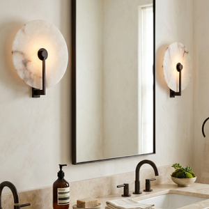 Natural Alabaster Disc LED Wall Sconce - Minimalist Master Bath Symmetry | HoaiLamp