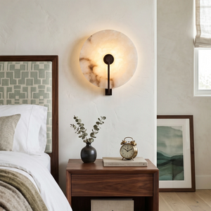 Natural Alabaster Disc LED Wall Sconce for Bedside Lighting-Natural Stone Wall Lamp | HoaiLamp