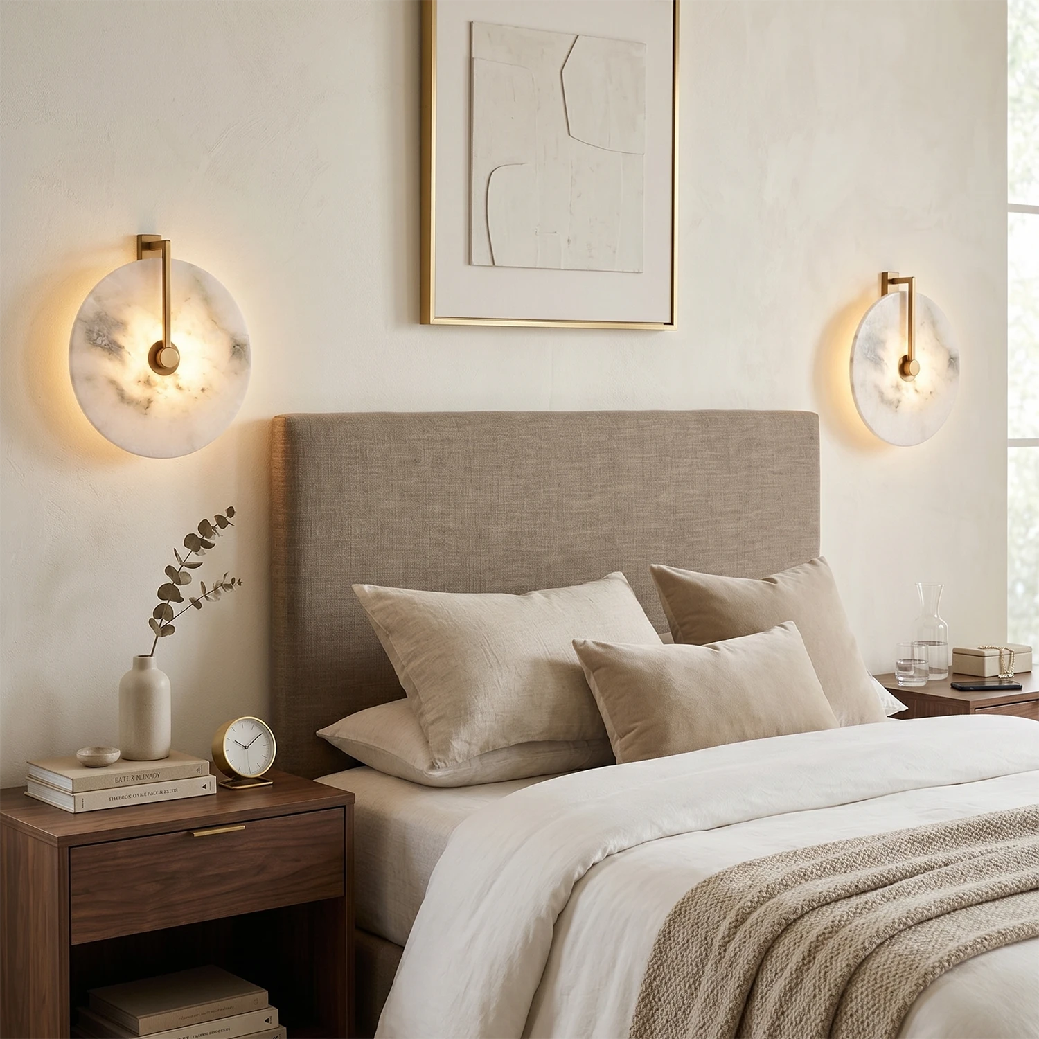 Natural Alabaster Disc LED Wall Sconce for Modern Organic Minimalism-Natural Stone Wall Lamp | HoaiLamp