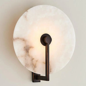 Natural Alabaster Disc LED Wall Sconce - Scandinavian Black Trim Texture | HoaiLamp