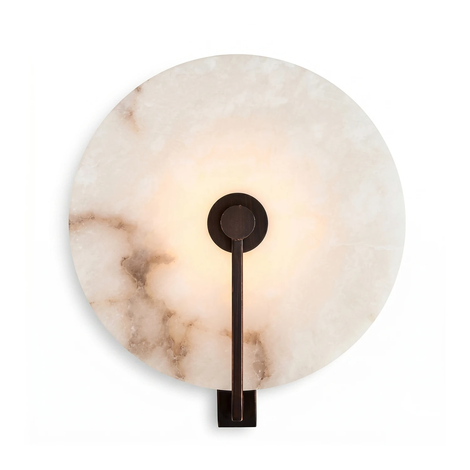 Natural Alabaster Disc LED Wall Sconce - Urban Industrial Black Arm | HoaiLamp