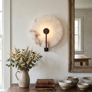 Natural Alabaster Disc LED Wall Sconce - Front Entryway Vignette | HoaiLamp