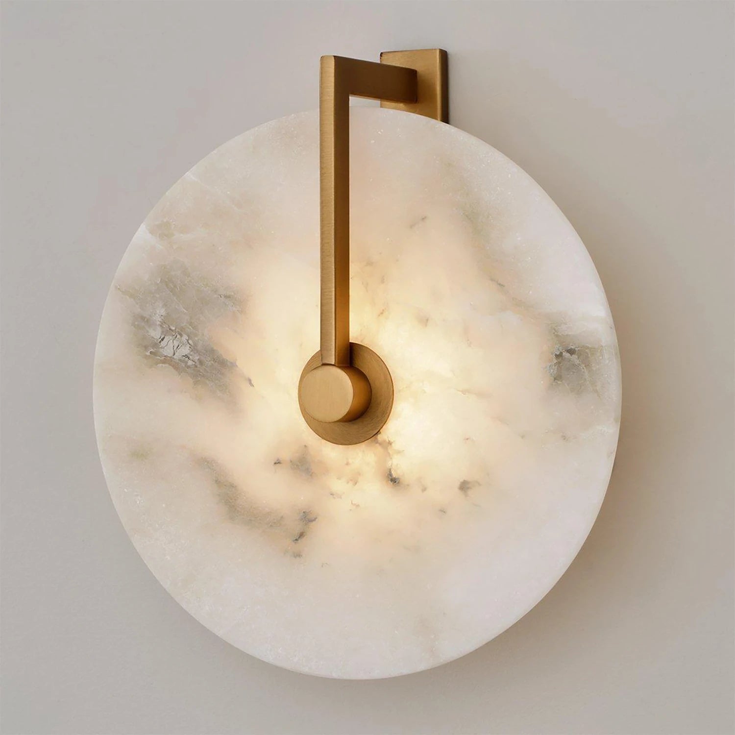 Natural Alabaster Disc LED Wall Natural Alabaster Disc LED Wall Sconce - Art Deco Brass Profile | HoaiLamp