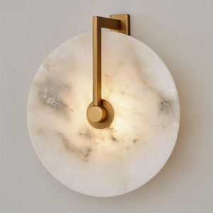 Natural Alabaster Disc LED Wall Natural Alabaster Disc LED Wall Sconce - Art Deco Brass Profile | HoaiLamp