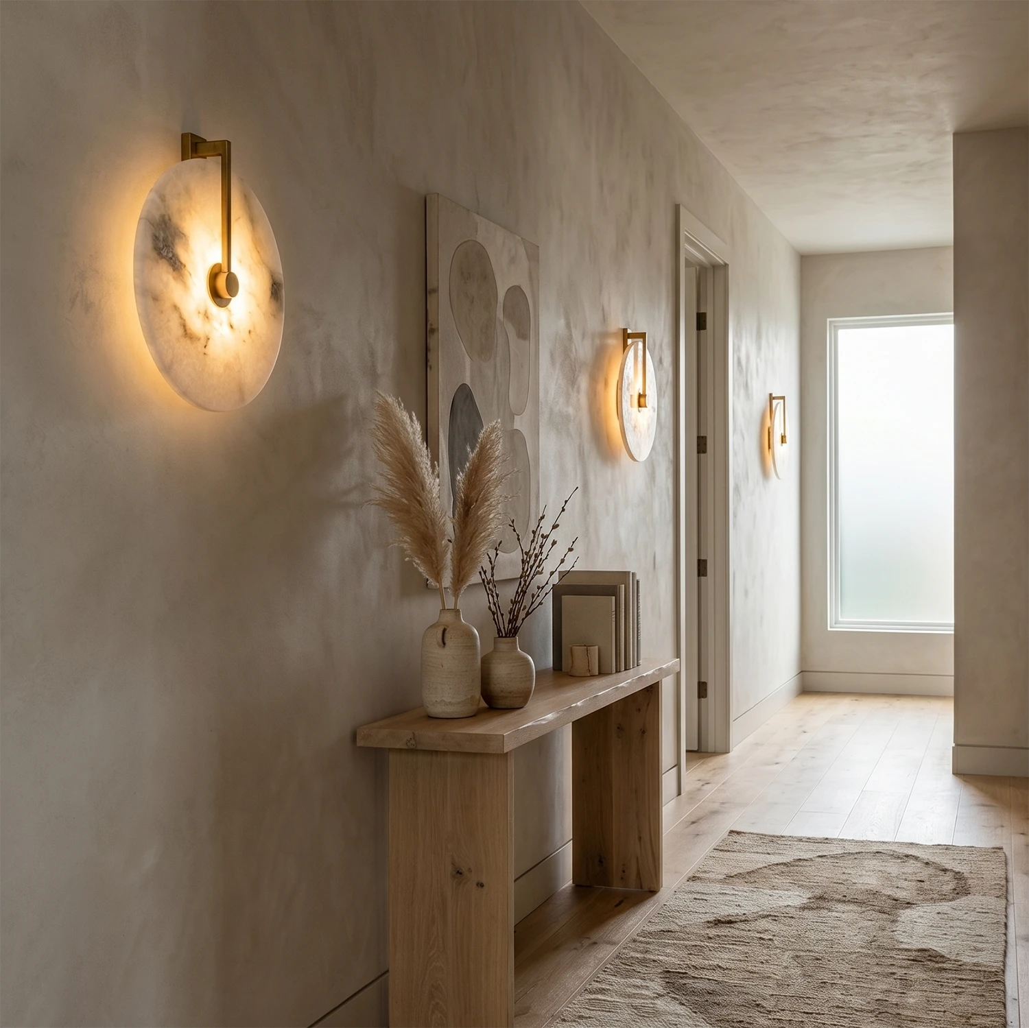 Natural Alabaster Disc LED Wall Sconce - Bohemian Entryway Ambiance | HoaiLamp
