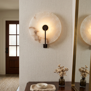 Natural Alabaster Disc LED Wall Sconce for Entryway Lighting-Natural Stone Wall Lamp | HoaiLamp