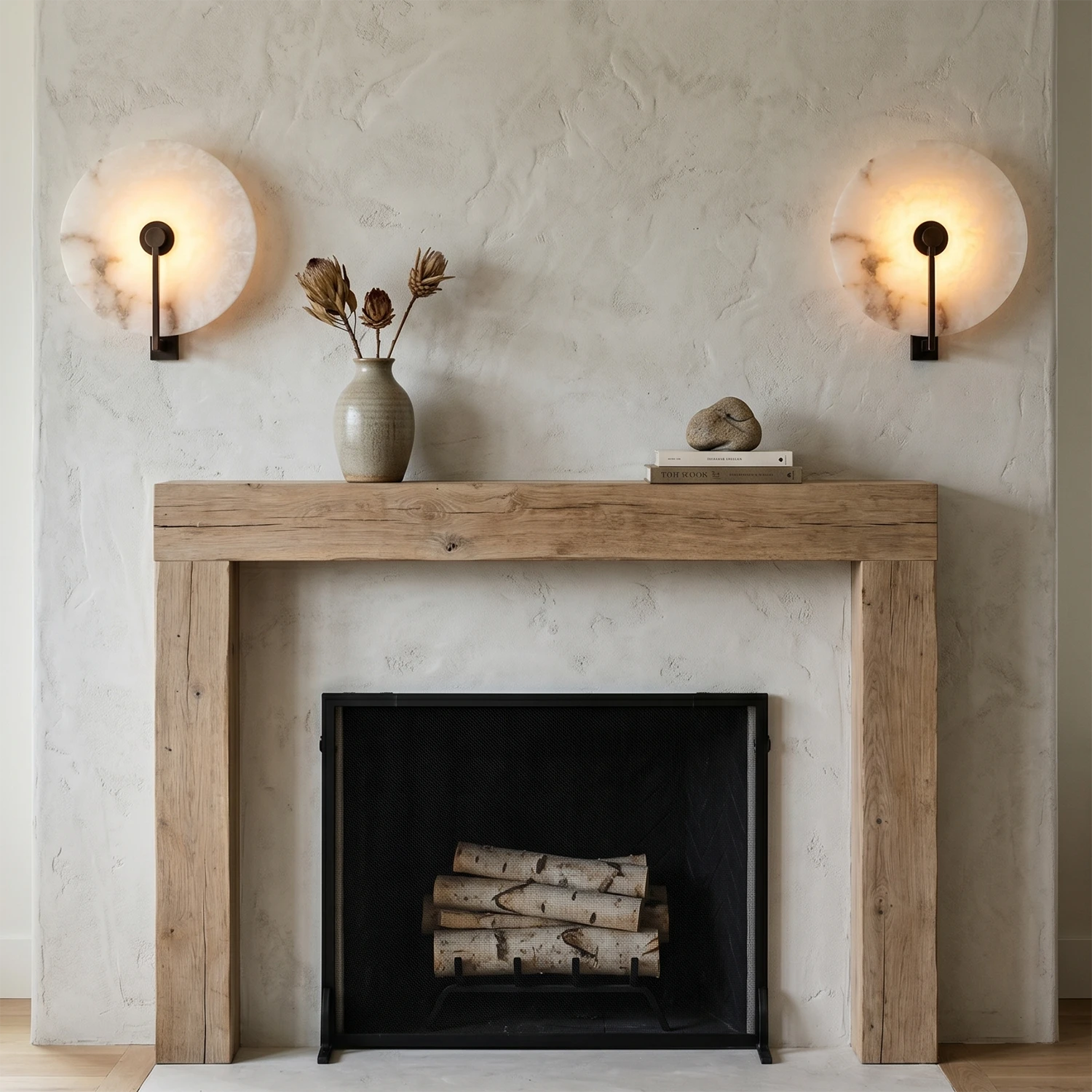 Natural Alabaster Disc LED Wall Sconce - Warm Cottage Mantel Glow | HoaiLamp