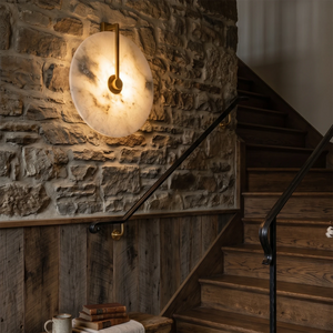 Natural Alabaster Disc LED Wall Sconce for Staircase Lighting-Natural Stone Wall Lamp | HoaiLamp