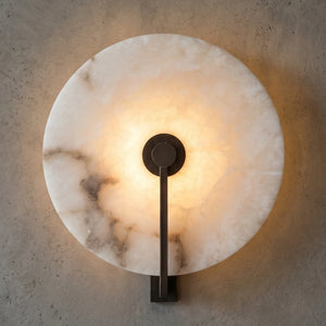 Natural Alabaster Disc LED Wall Sconce - Stone Wall Texture Accent | HoaiLamp