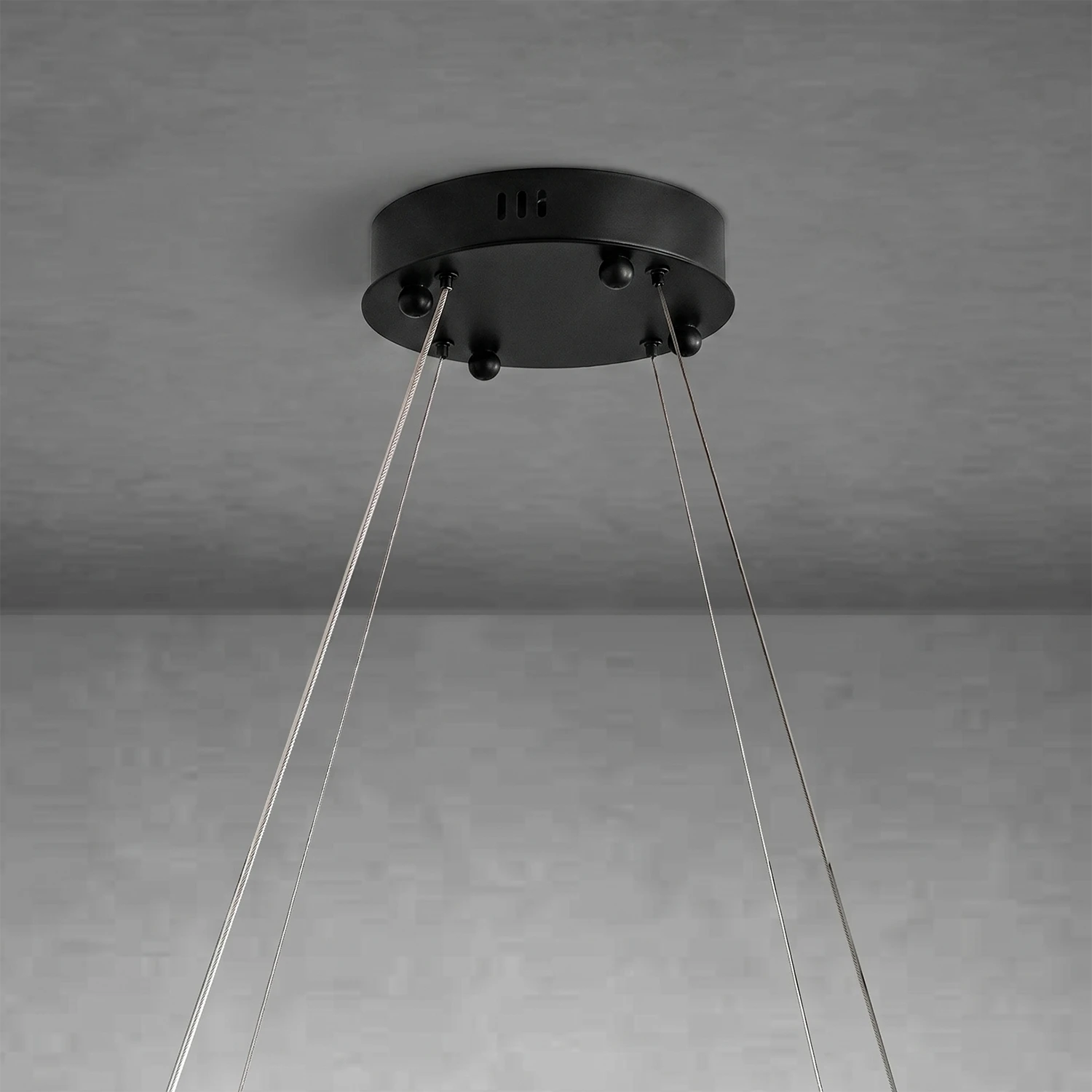 Natural Alabaster Tile Round Chandelier - Detail Matte Black Round Ceiling Canopy Wires | HoaiLamp
