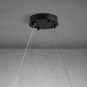 Natural Alabaster Tile Round Chandelier - Detail Matte Black Round Ceiling Canopy Wires | HoaiLamp