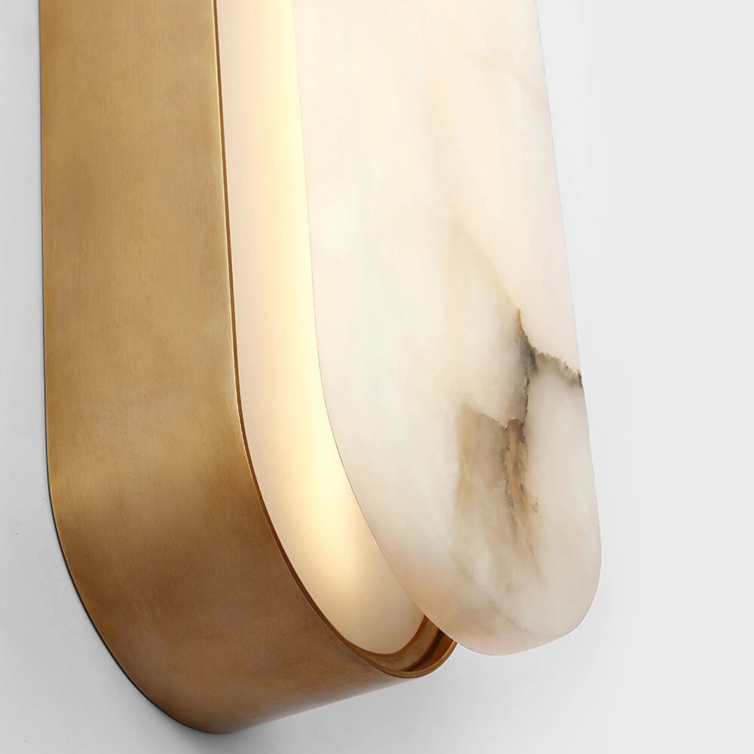 Natural Grained Marble Elongated Sconce Wall Lamp - Exquisite Backlit Texture & Gold Hardware Detail
