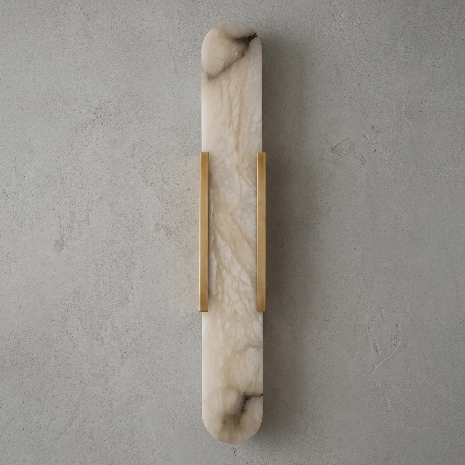 Natural Grained Marble Elongated Sconce Wall Lamp - Slim Profile Honey Onyx Vein with Gold Trim