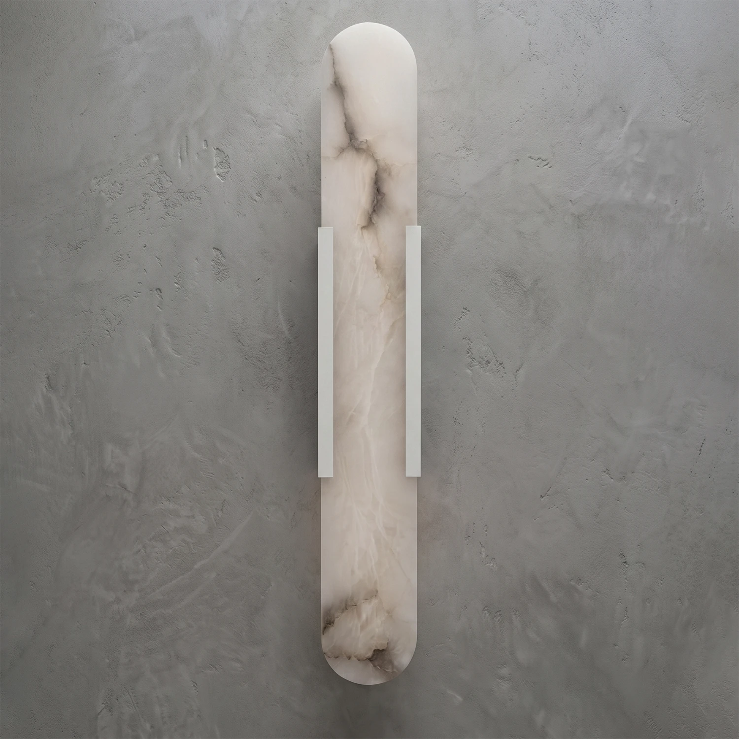 Natural Grained Marble Elongated Sconce Wall Lamp - Minimalist Cloud White Marble with Silver Hardware
