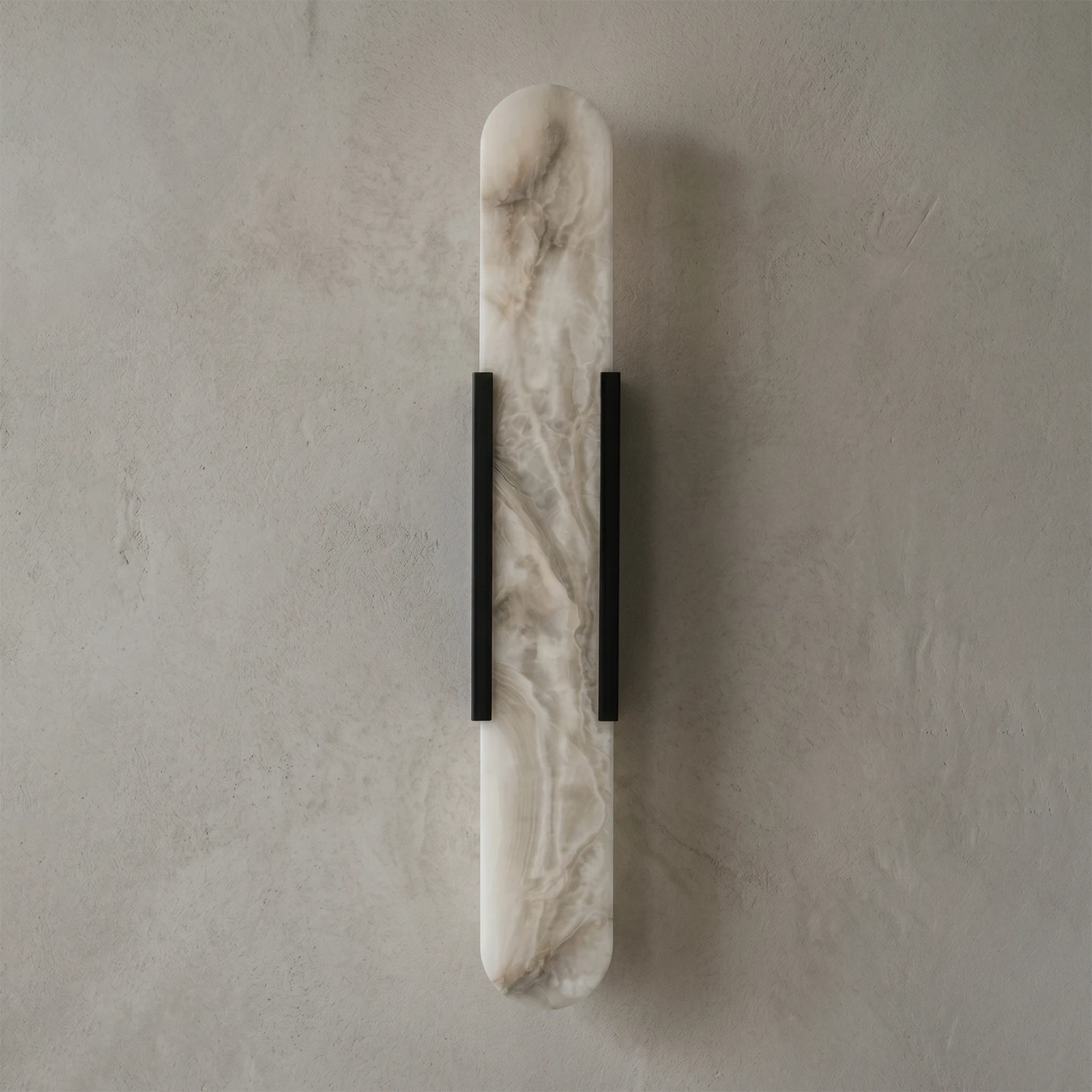Natural Grained Marble Elongated Sconce Wall Lamp - Distinct Linear Grain Stone with Dark Bronze Frame