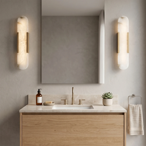 Natural Grained Marble Elongated Sconce Wall Lamp - Luxury Bathroom Vanity Mirror Flanking Lights