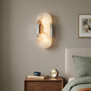 Natural Grained Marble Elongated Sconce Wall Lamp - Bedroom Nightstand Ambient Lighting