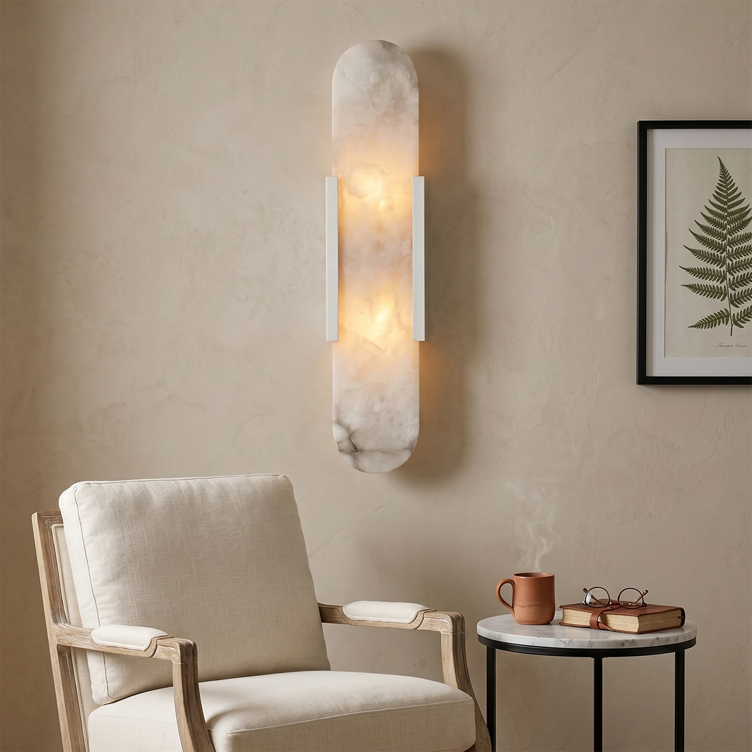 Natural Grained Marble Elongated Sconce Wall Lamp - Cozy Reading Nook & Armchair Companion Light