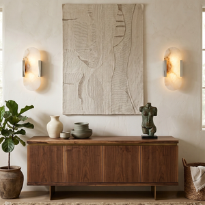 Natural Grained Marble Elongated Sconce Wall Lamp - Art Deco Dining Room Sideboard Exhibition