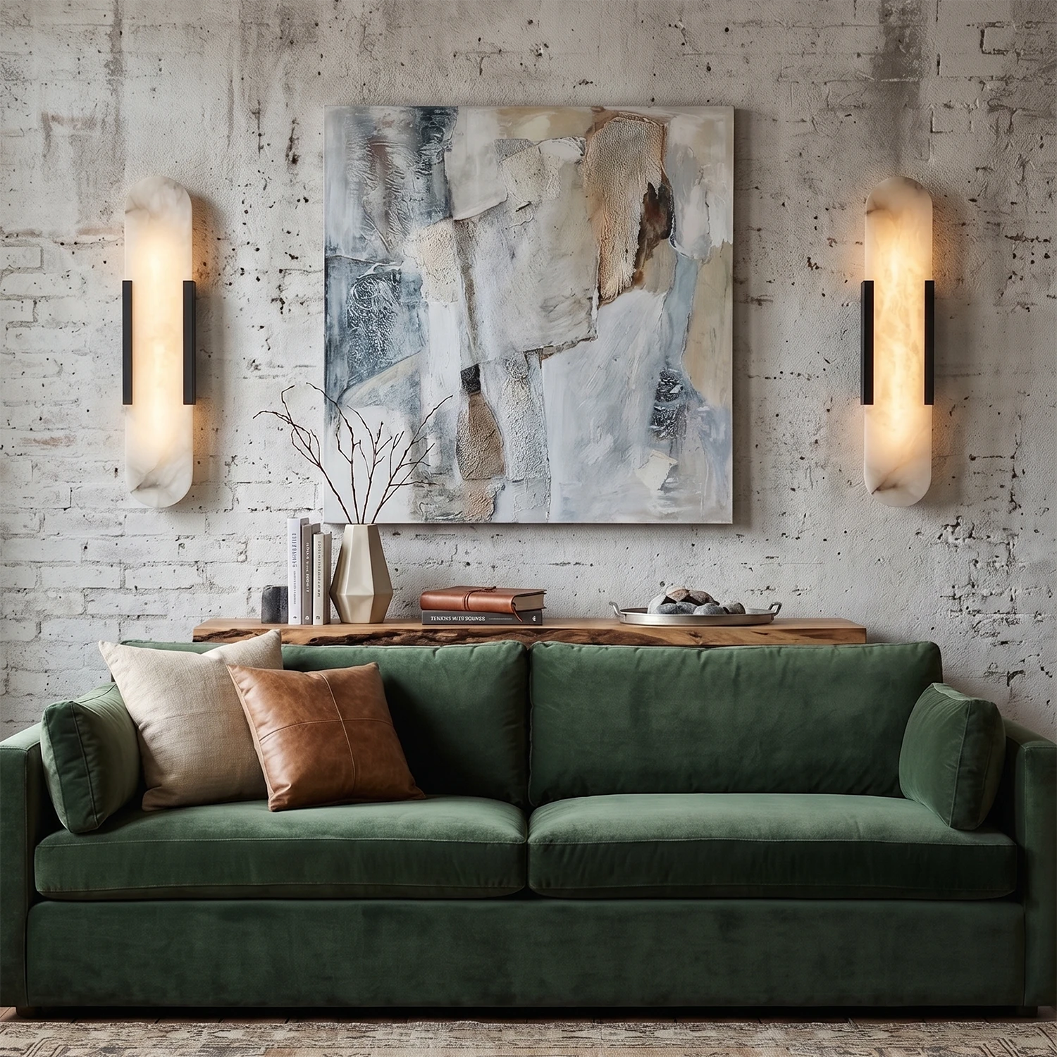 Natural Grained Marble Elongated Sconce Wall Lamp - Industrial Chic Living Room Sofa Background Sconces