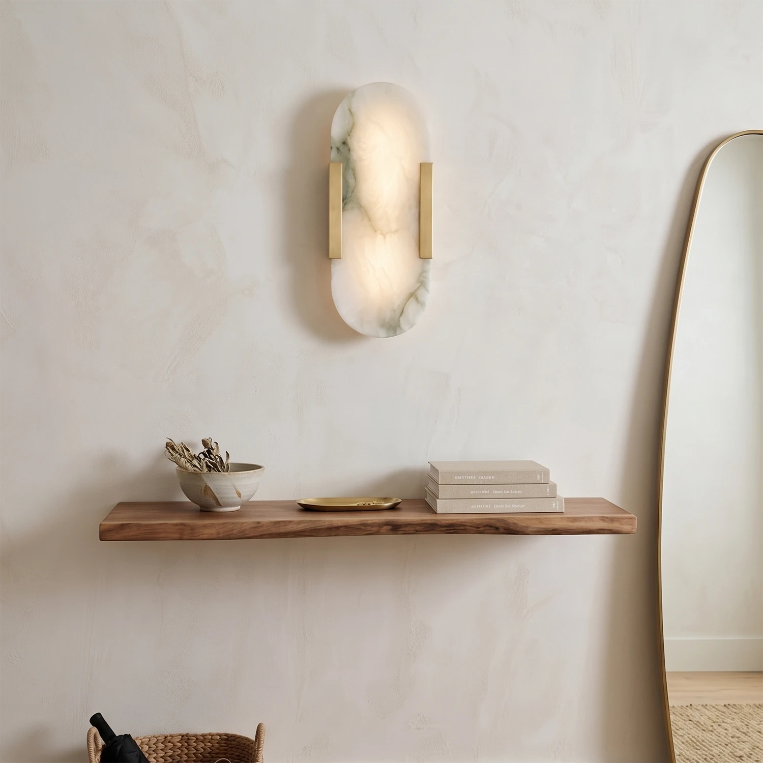 Natural Grained Marble Elongated Sconce Wall Lamp - Elegant Floating Shelf Accent & Warm Ambient Glow